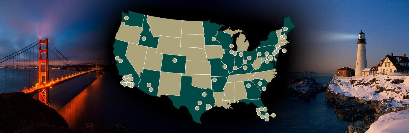 TRG Coast to Coast image TRG family of companies located on U.S map